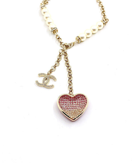 18K  Chanel Pink Heart Diamonds Necklace