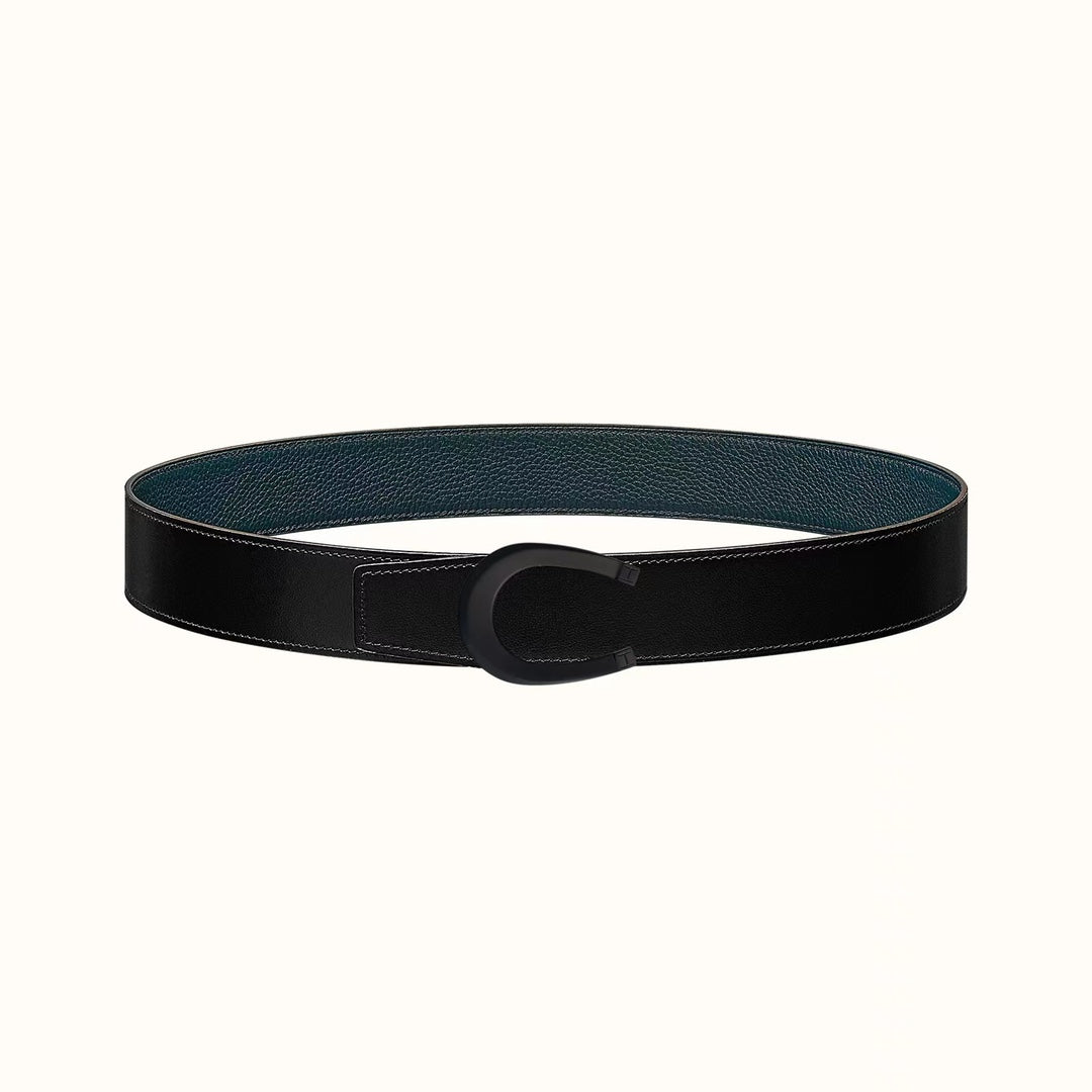 HERMES LUCK BELT BUCKLE & REVERSIBLE BLACK AND NAVY BLUE LEATHER STRAP 38MM