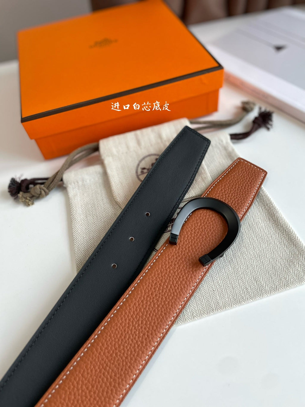 HERMES LUCK BELT BUCKLE & REVERSIBLE GINGER ORANGE AND BLACK LEATHER STRAP 38MM