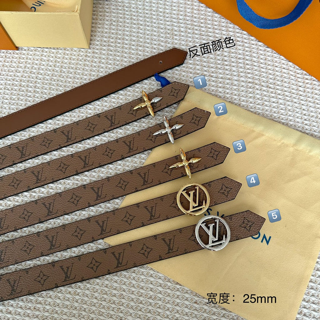 LOUIS VUITTON LV FLOWERGRAM 25 MM REVERSIBLE BELT IN BROWN MONOGRAM CALFSKIN GOLD HARDWARE