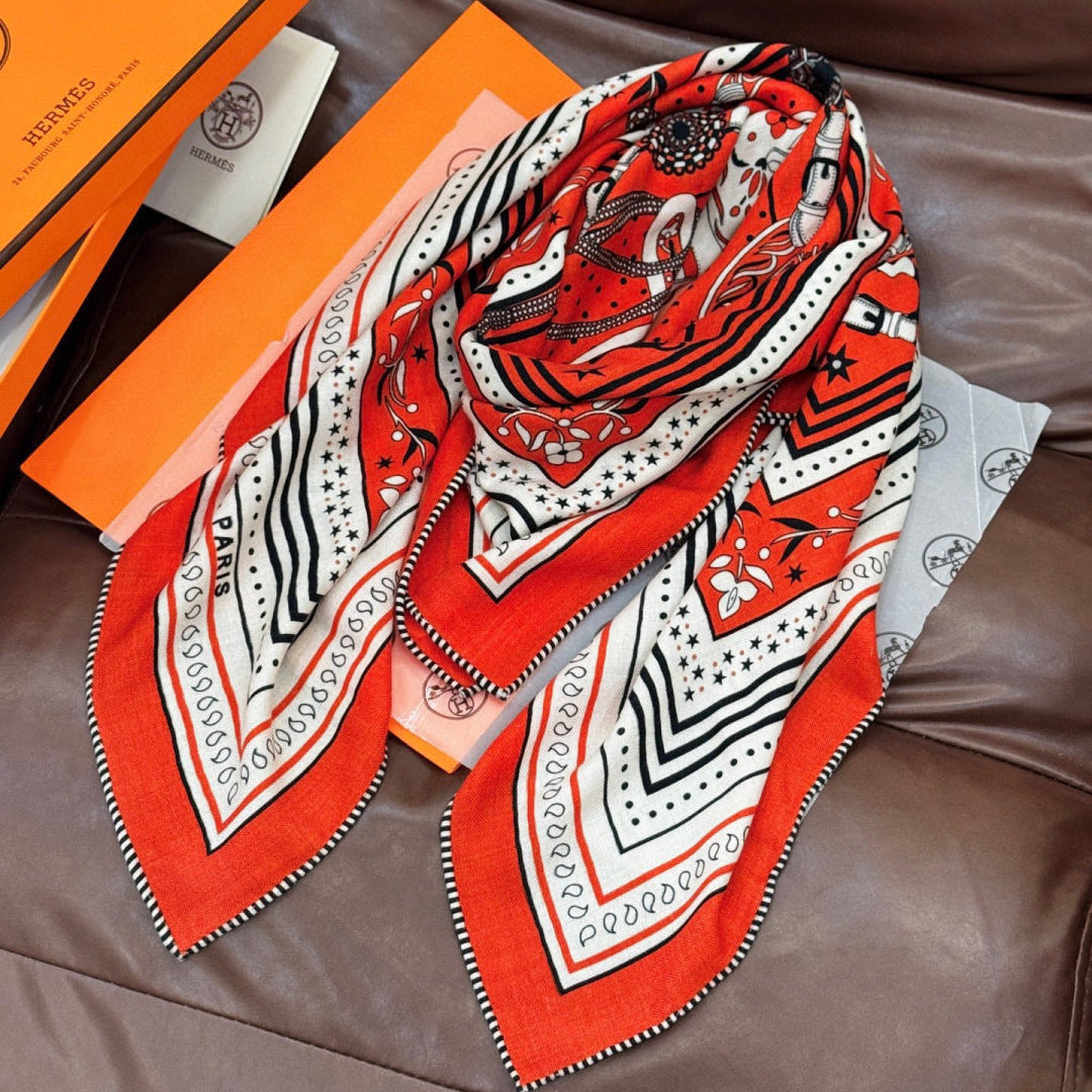 HERMES HERMES 25S SCARF 140 IN SILK CASERE 991680