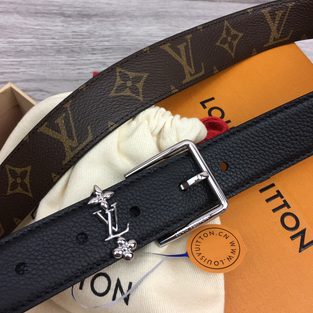 LOUIS VUITTON LV BLOOM 30MM BELT BLACK CALFSKIN SILVER HARDWARE