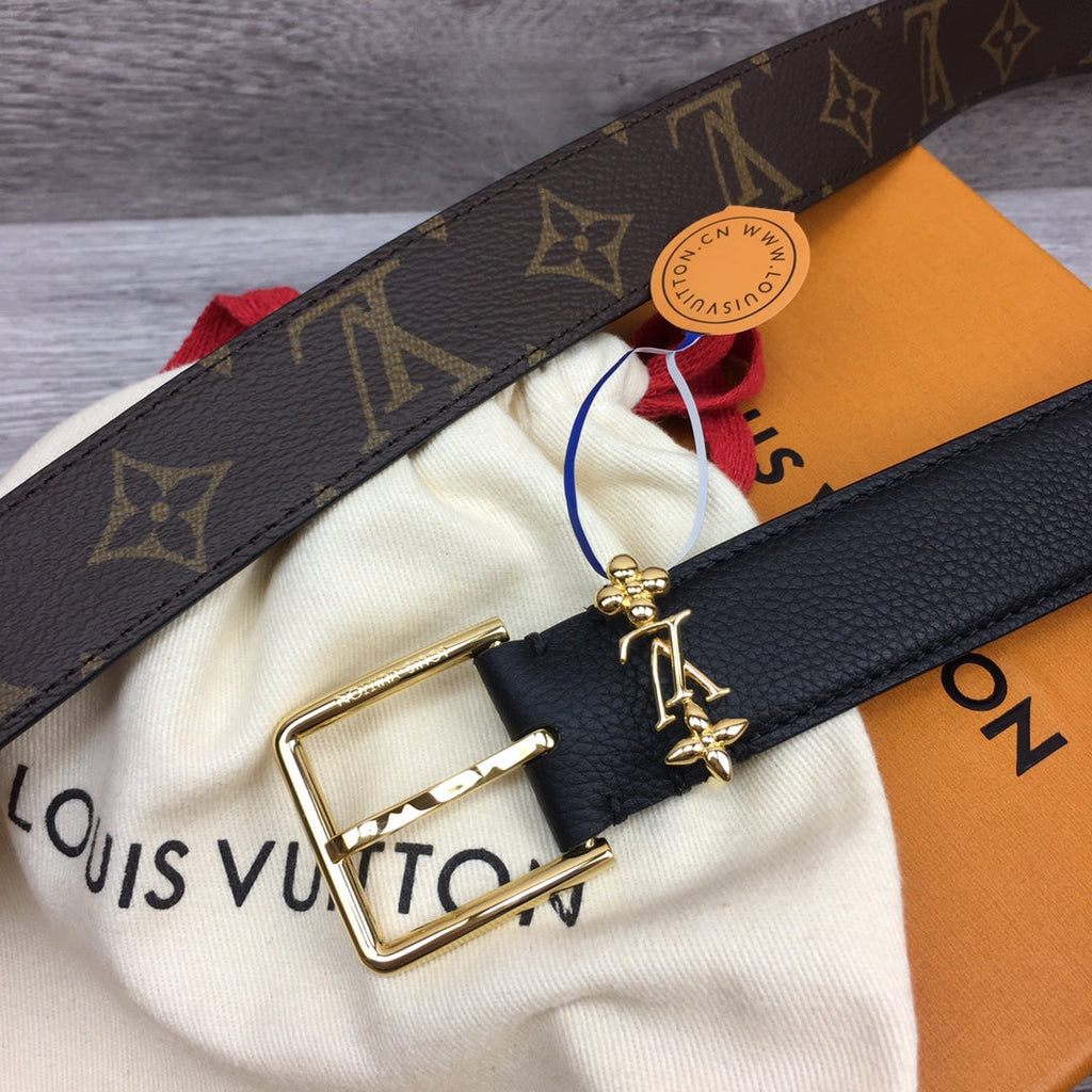 LOUIS VUITTON LV BLOOM 30MM BELT BLACK CALFSKIN GOLD HARDWARE
