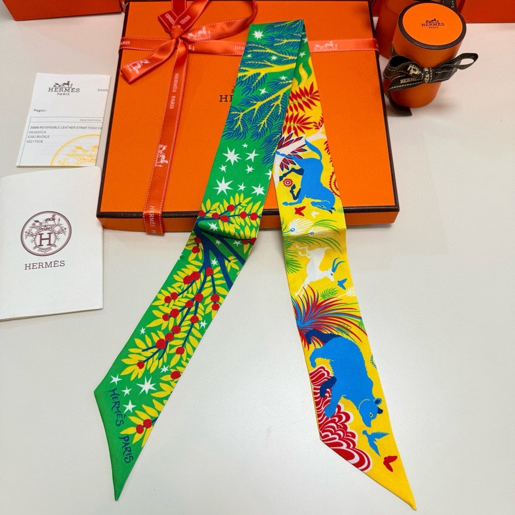 HERMES HERMES 25S SILK NECKERCHIEF 86 IN SILK 714355