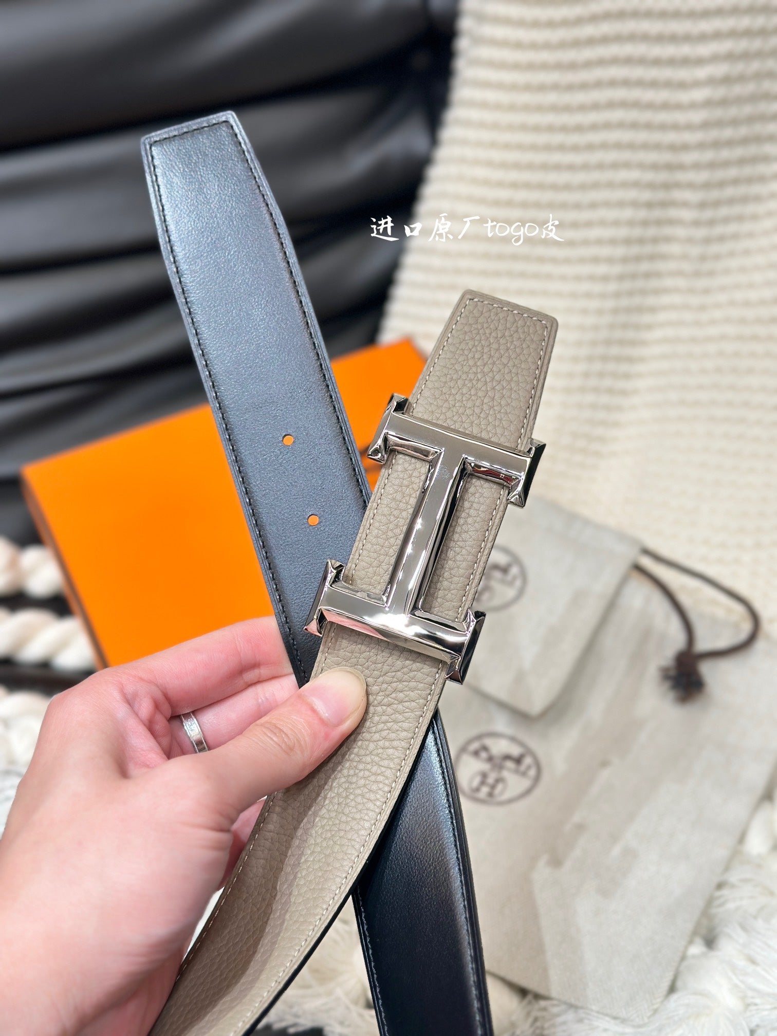 HERMES 5382 BELT SILVER BUCKLE & REVERSIBLE CAMEL BROWN LEATHER STRAP 38MM