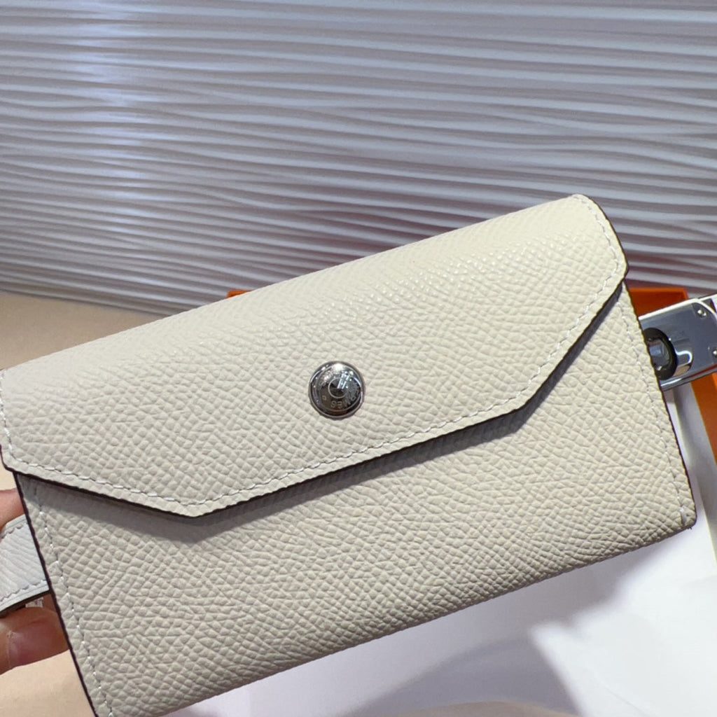 HERMES KELLY WHITE POCKET 18MM BELT LEATHER SILVER HARDWARE