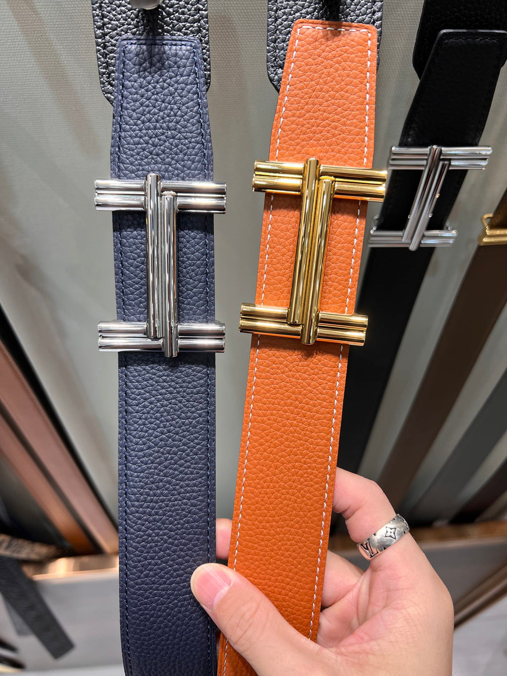 HERMES TRAVERSE BELT BUCKLE & REVERSIBLE BRONZE BROWN LEATHER STRAP 38 MM GOLD HARDWARE