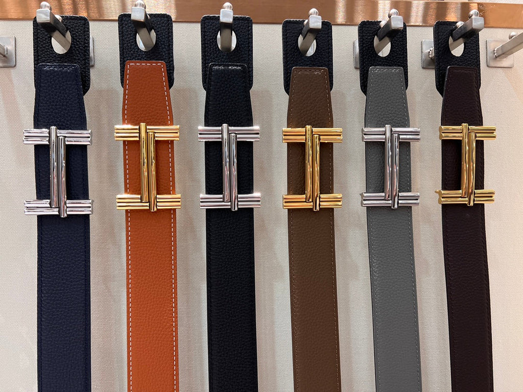 HERMES TRAVERSE BELT BUCKLE & REVERSIBLE NAVY BLUE LEATHER STRAP 38 MM SILVER HARDWARE