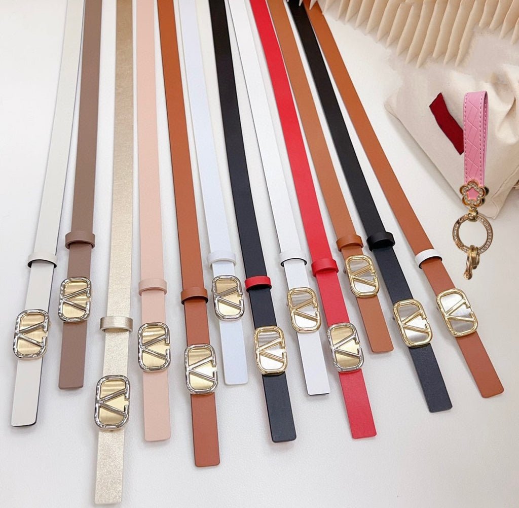 Gold Vlogo and Silver Hardware Buckle Red Calfskin 20mm
