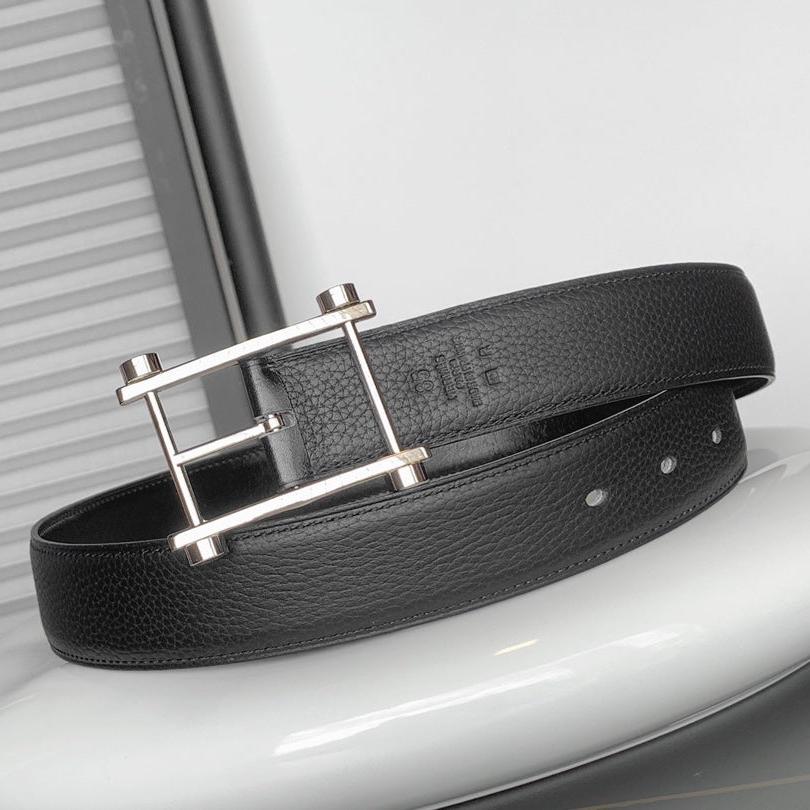 HERMES REVERSIBLE BLACK LEATHER STRAP 32 MM SILVER HARDWARE