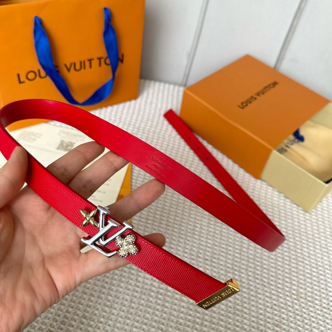 LOUIS VUITTON LV GRAM 20 MM REVERSIBLE BELT CHERRY RED CALFSKIN SILVER HARDWARE