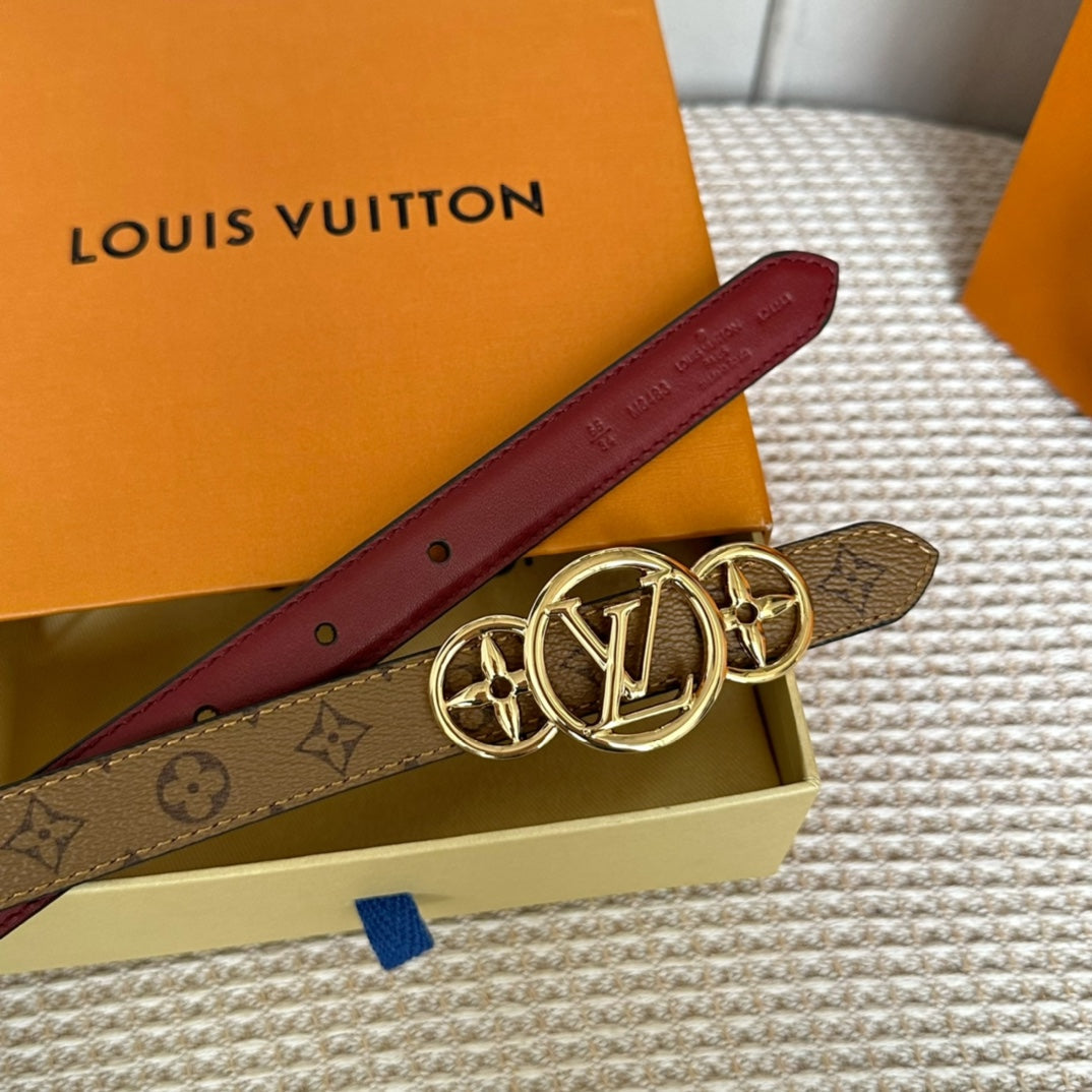 LOUIS VUITTON LV S-LOCK BELT 20 MM BROWN MONOGRAM AND AUBURN RED CALFSKIN GOLD HARDWARE