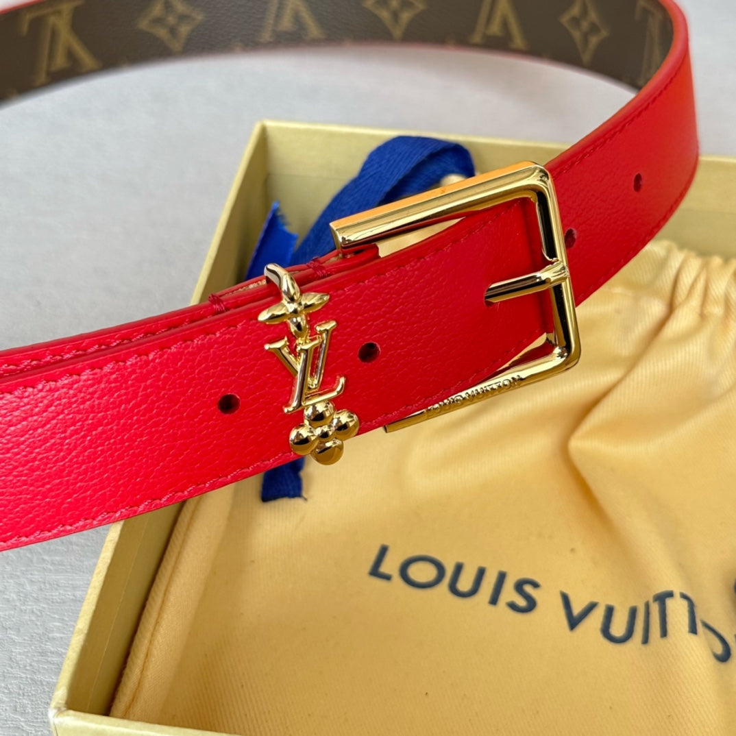 LOUIS VUITTON LV BLOOM 30MM BELT IN ROSE RED CALFSKIN GOLD HARDWARE