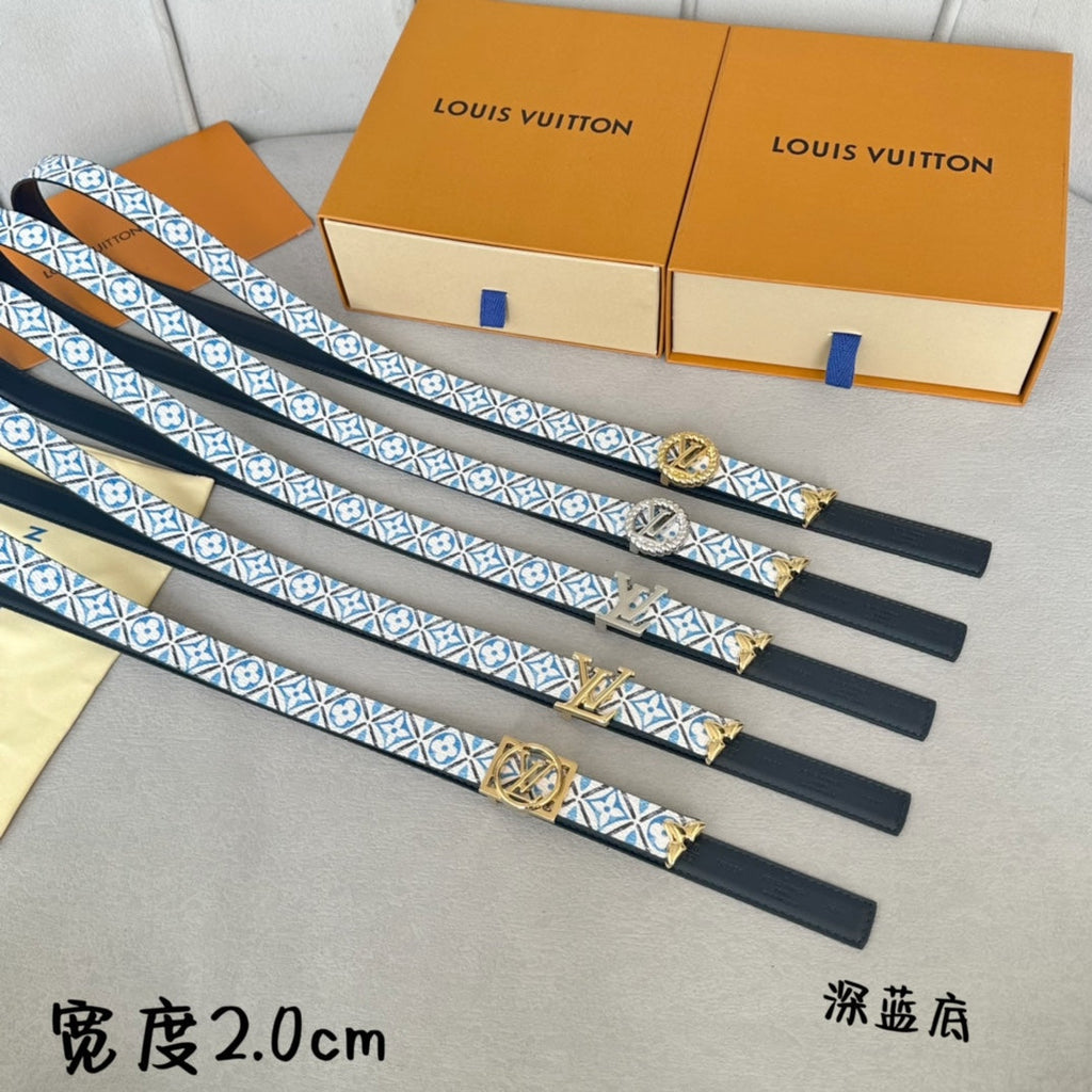 LOUIS VUITTON PRETTY LV 20MM REVERSIBLE BELT WHITE AND BLUE CALFSKIN GOLD HARDWARE