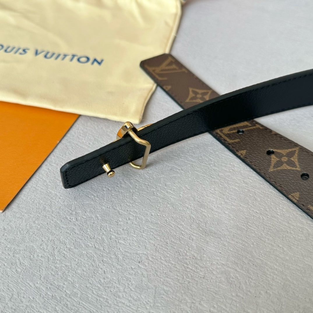 LOUIS VUITTON LV MINI FLOWERGRAM 30MM REVERSIBLE BELT IN BLACK CALFSKIN GOLD HARDWARE
