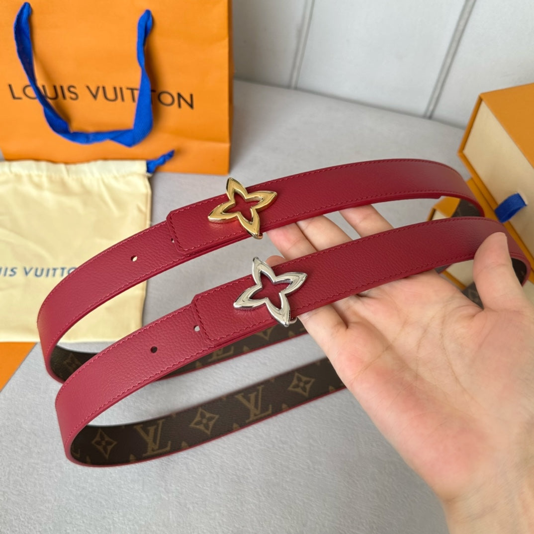 LOUIS VUITTON LV MINI FLOWERGRAM 30MM REVERSIBLE BELT IN BLOOD RED CALFSKIN GOLD HARDWARE