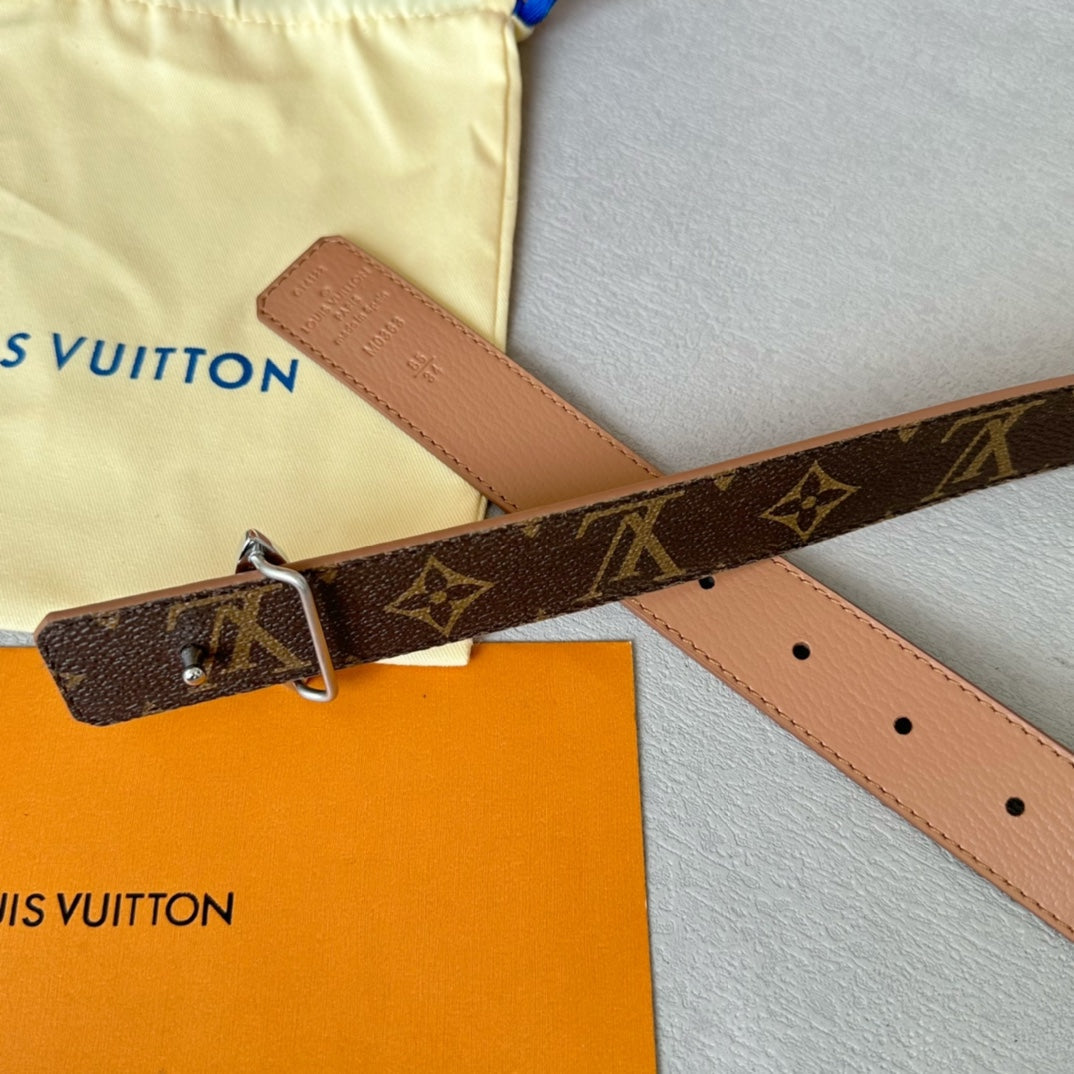 LOUIS VUITTON LV MINI FLOWERGRAM 30MM REVERSIBLE BELT IN BUFF BROWN CALFSKIN SILVER HARDWARE