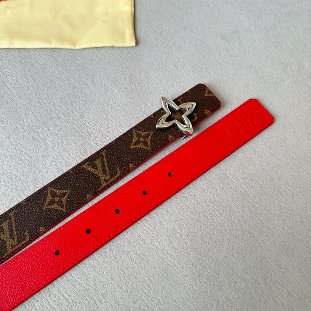 LOUIS VUITTON LV MINI FLOWERGRAM 30MM REVERSIBLE BELT IN CHERRY RED CALFSKIN SILVER HARDWARE