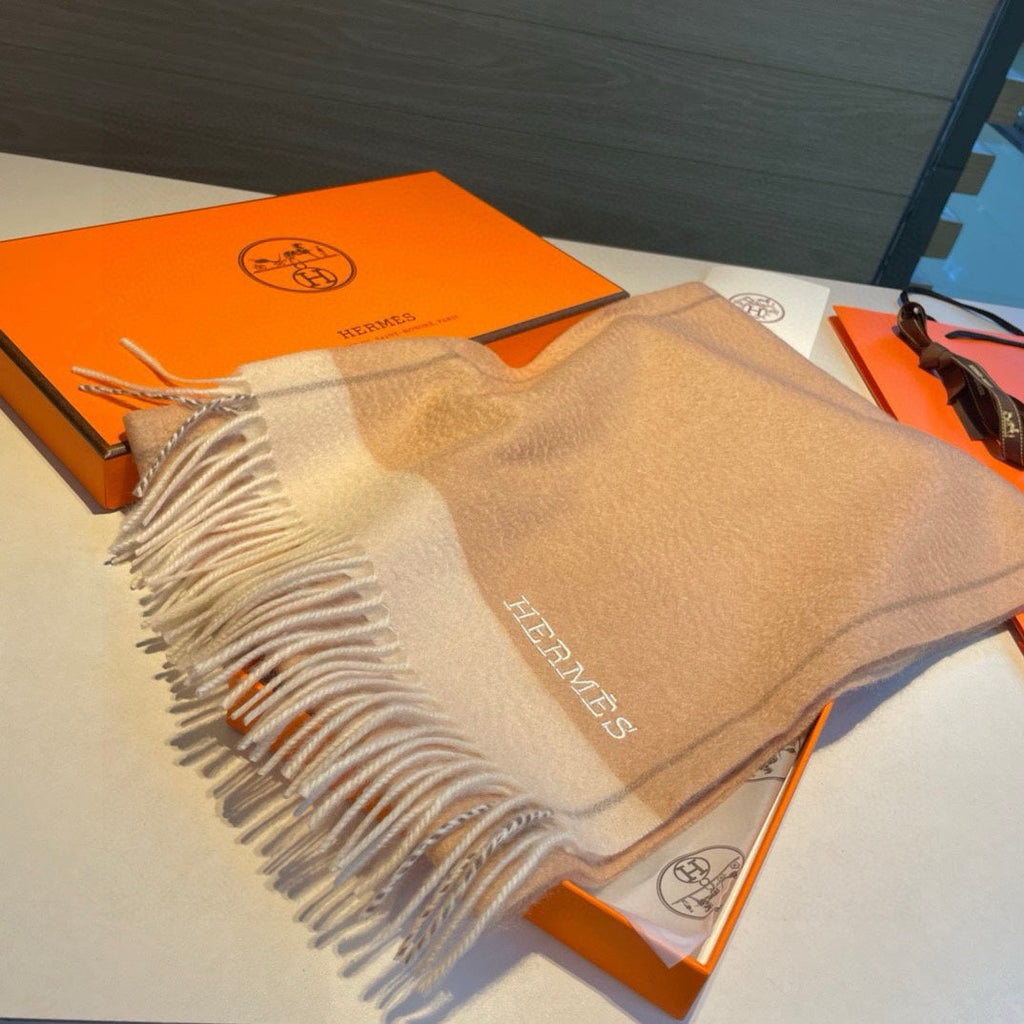HERMES SCARF 180 CM IN CAMEL BEIGE MIX WHITE CASERE 366048