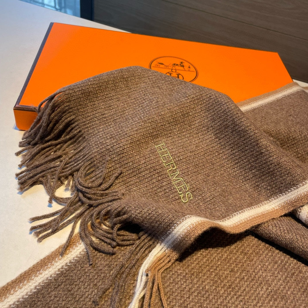 HERMES SCARF 180 CM IN MEDIUM BROWN MIX WHITE CASERE 376517