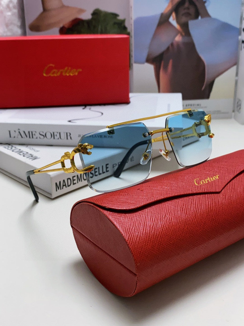 PANTHÈRE RIMLESS RECTANGULAR FRAME SUNGLASSES 543542 IN METAL