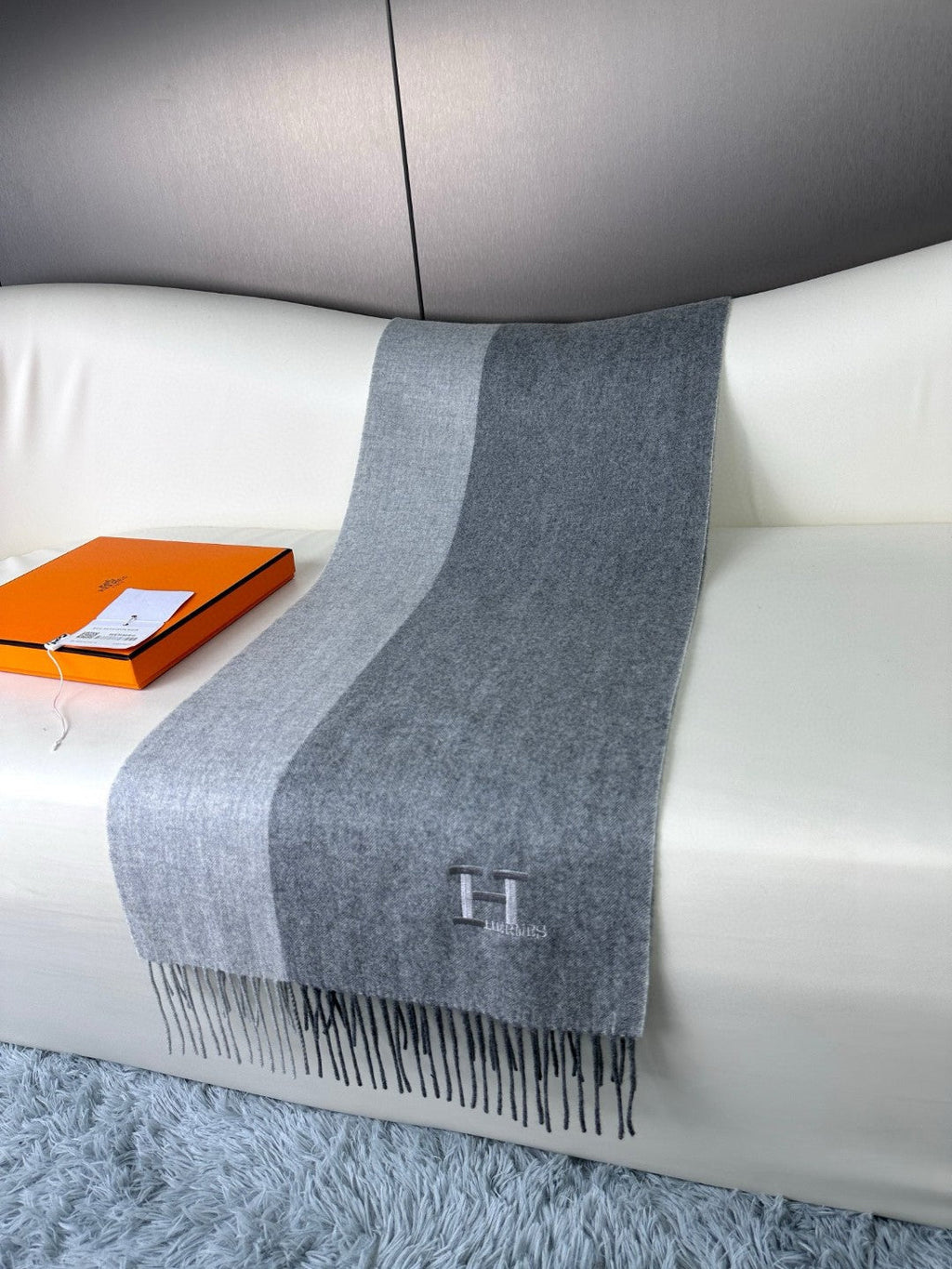 HERMES SCARF 190 CM IN DOVE GRAY CASERE