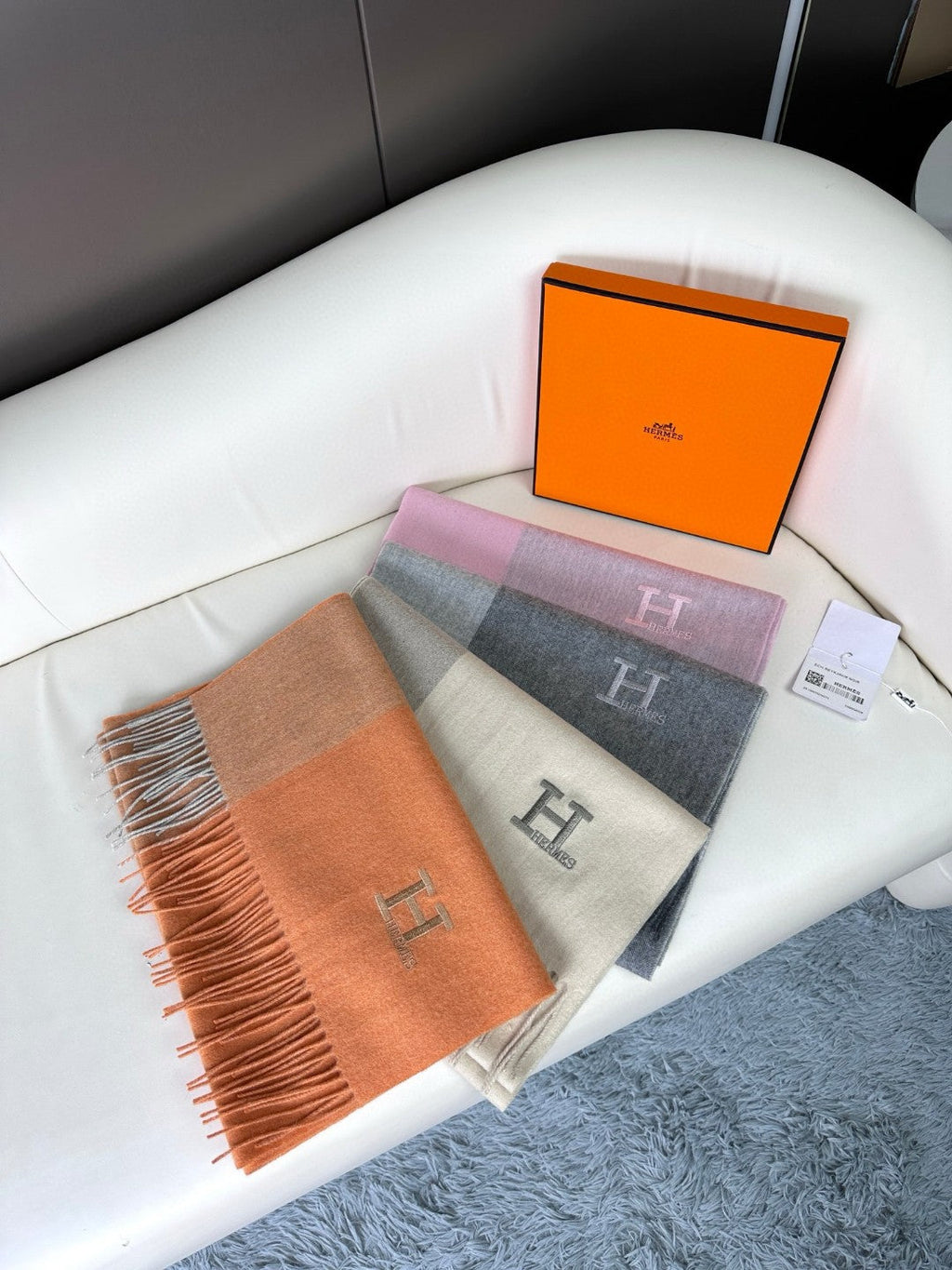 HERMES SCARF 190 CM IN WHITE MIX GRAY CASERE