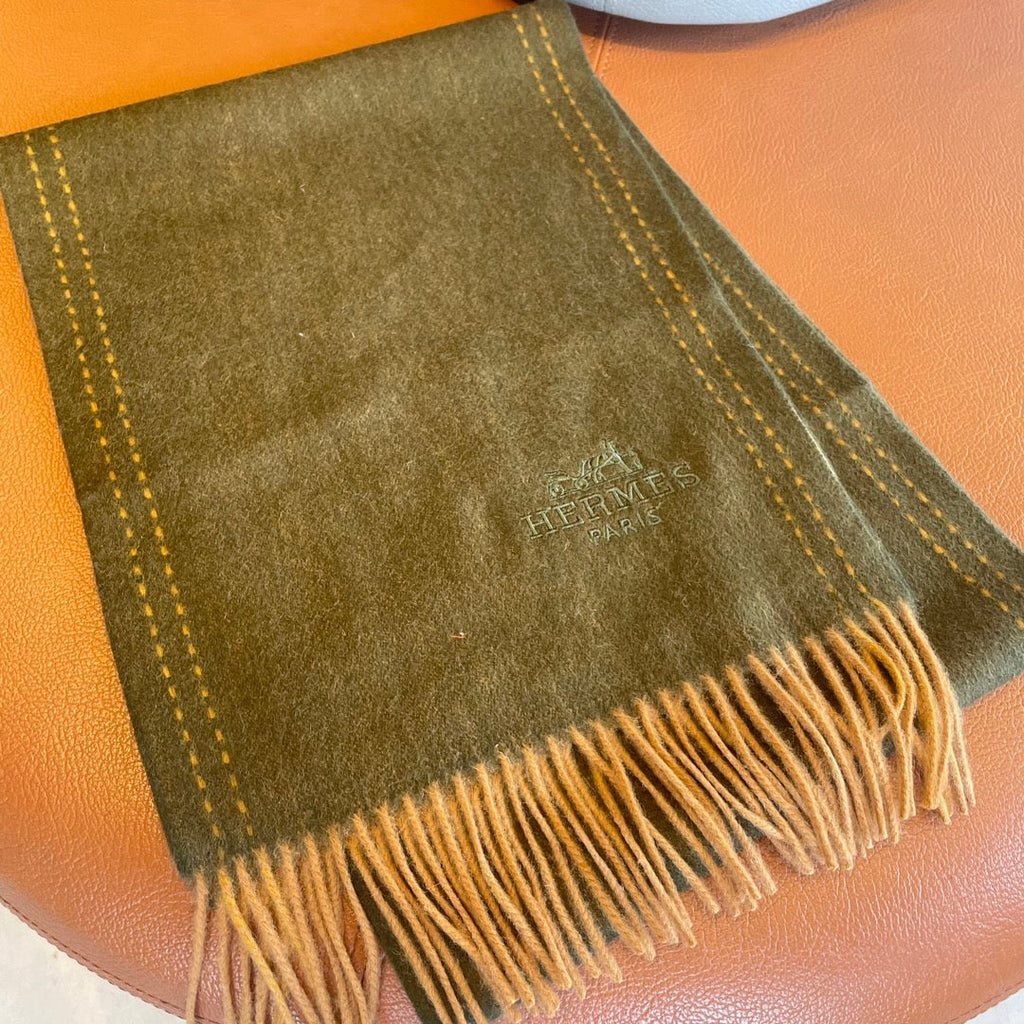 HERMES SCARF 180CM OLIVE GREEN CASERE