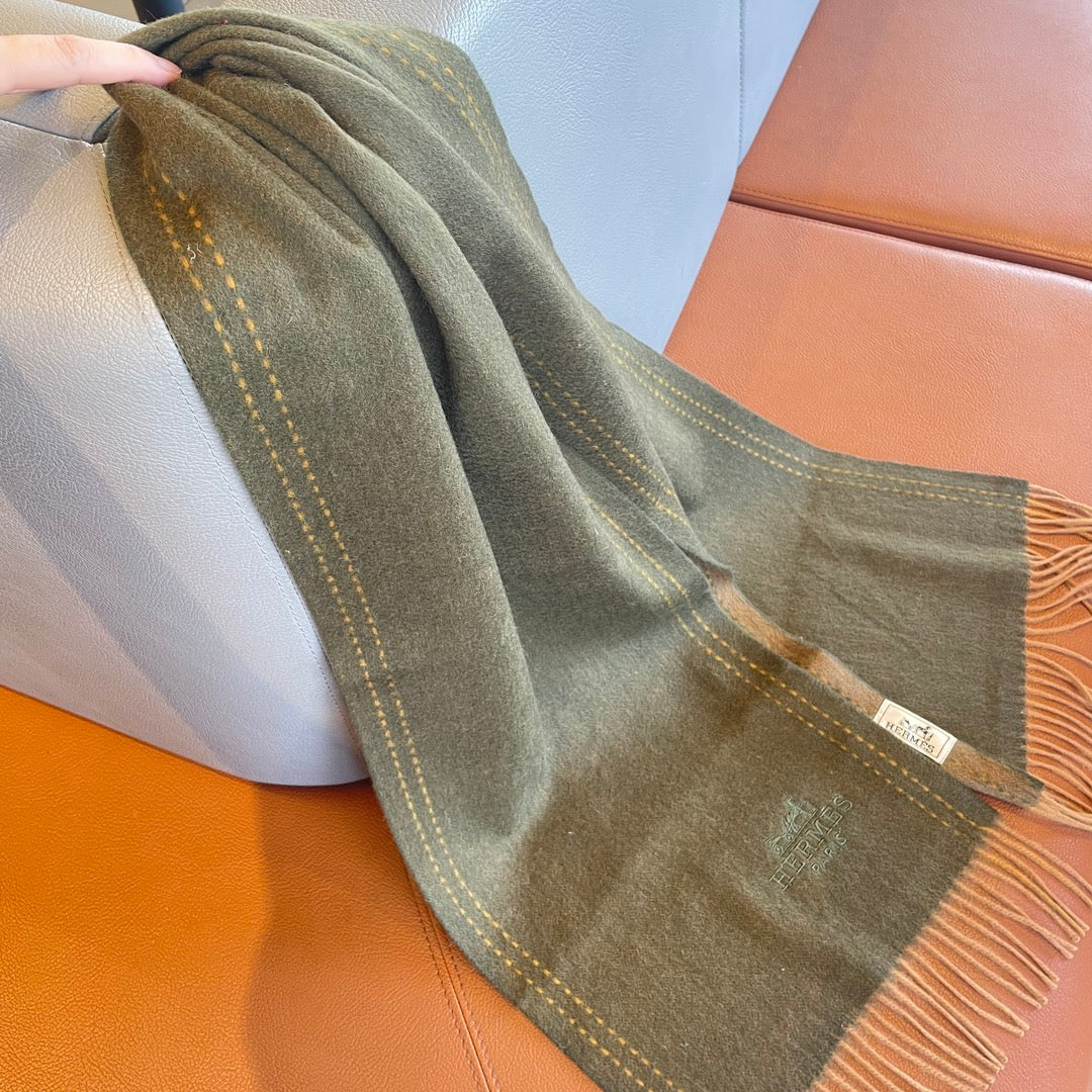 HERMES SCARF 180CM OLIVE GREEN CASERE