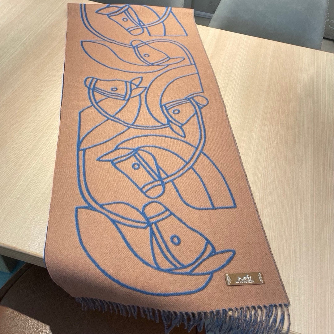 HERMES CASAQUE ENTRELACS EQUESTRES 190 CM SCARF IN AZURE BLUE CASERE
